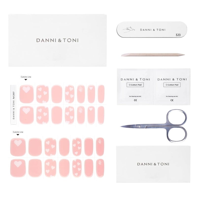 DANNI & TONI Semi Cured Gel Nail Strips Valentine's Day (Aurora Love) White Hearts Gel Nail Wraps Wedding Nails 28 Stickers Gifts for Women - Image 3